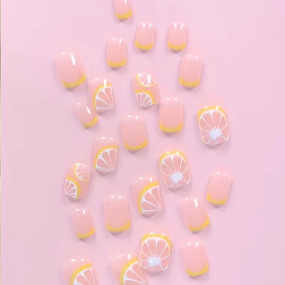 24 Pcs False Nails, lemon design press on nails - Picture 1 of 5